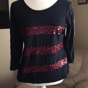 Talbots Navy top in Large with red heart sequins